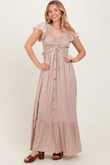 Taupe Smocked Top Woven Maternity Maxi Dress