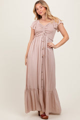 Taupe Smocked Top Woven Maxi Dress