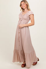 Taupe Smocked Top Woven Maxi Dress