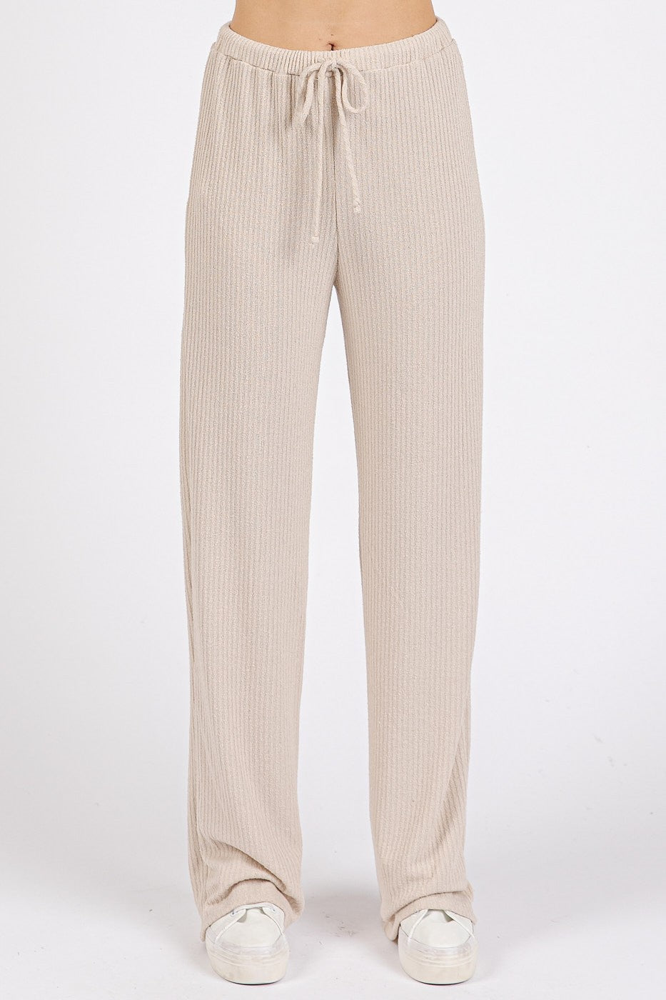 Cream Rib Knit Tank and Pant Set