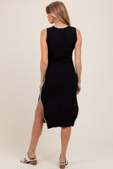 Black Pointelle Contrast Trim Sweater Maternity Midi Dress