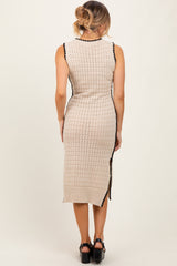 Oatmeal Pointelle Contrast Trim Sweater Midi Dress
