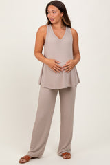 Taupe Rib Knit Tank and Pant Maternity Set