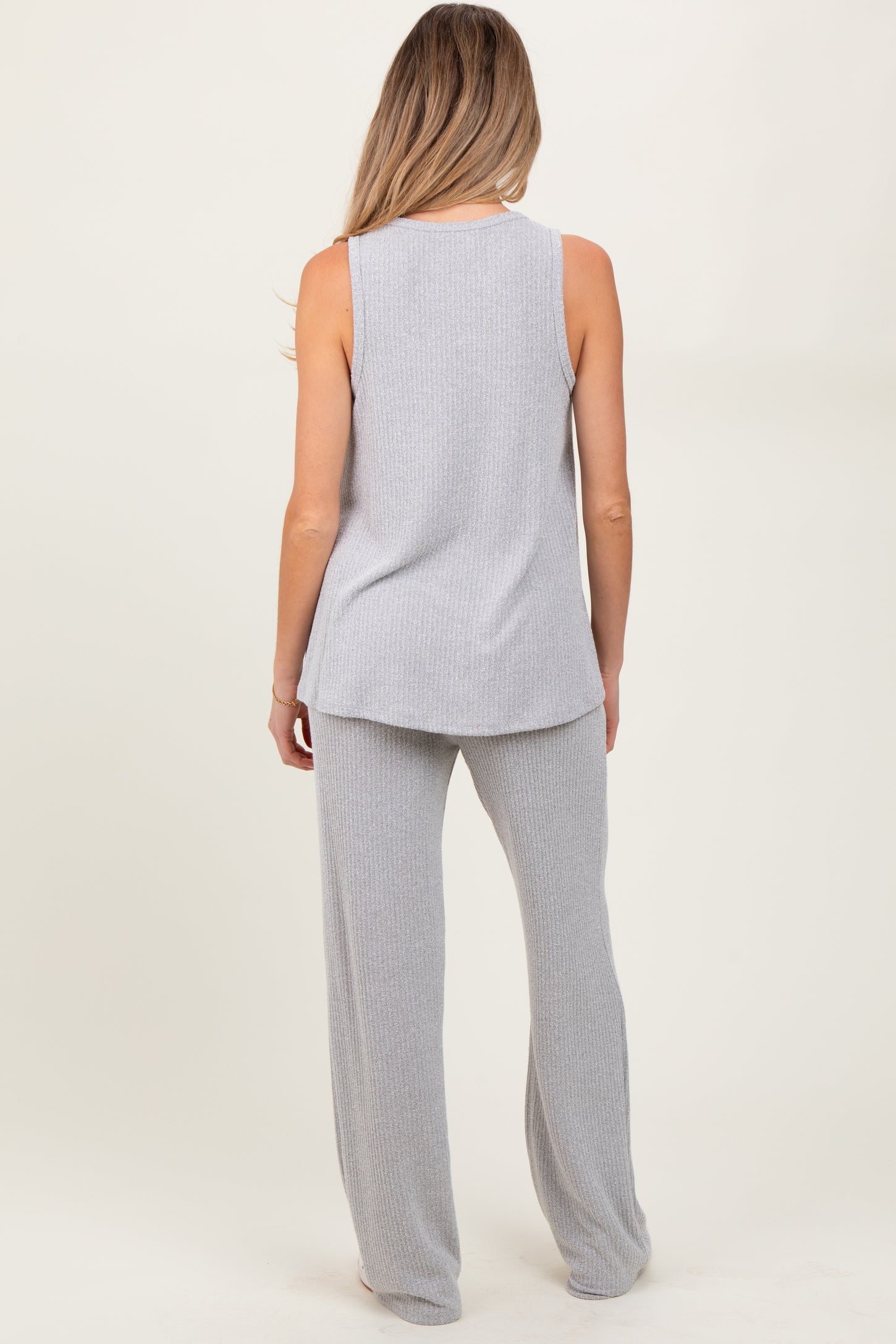 Heather Grey Rib Knit Tank and Pant Maternity Set