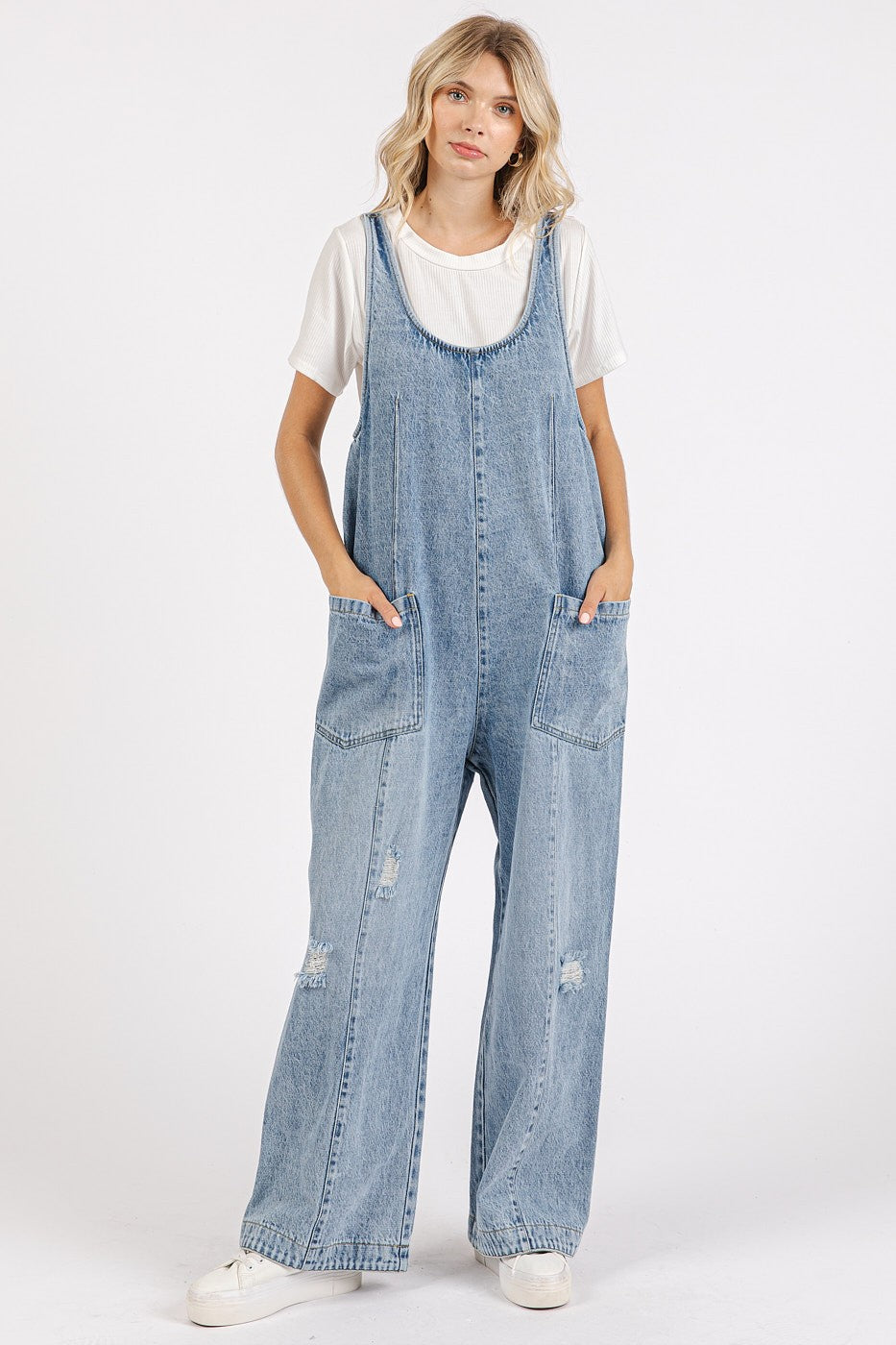 Blue Relaxed Fit Denim Jumpsuit
