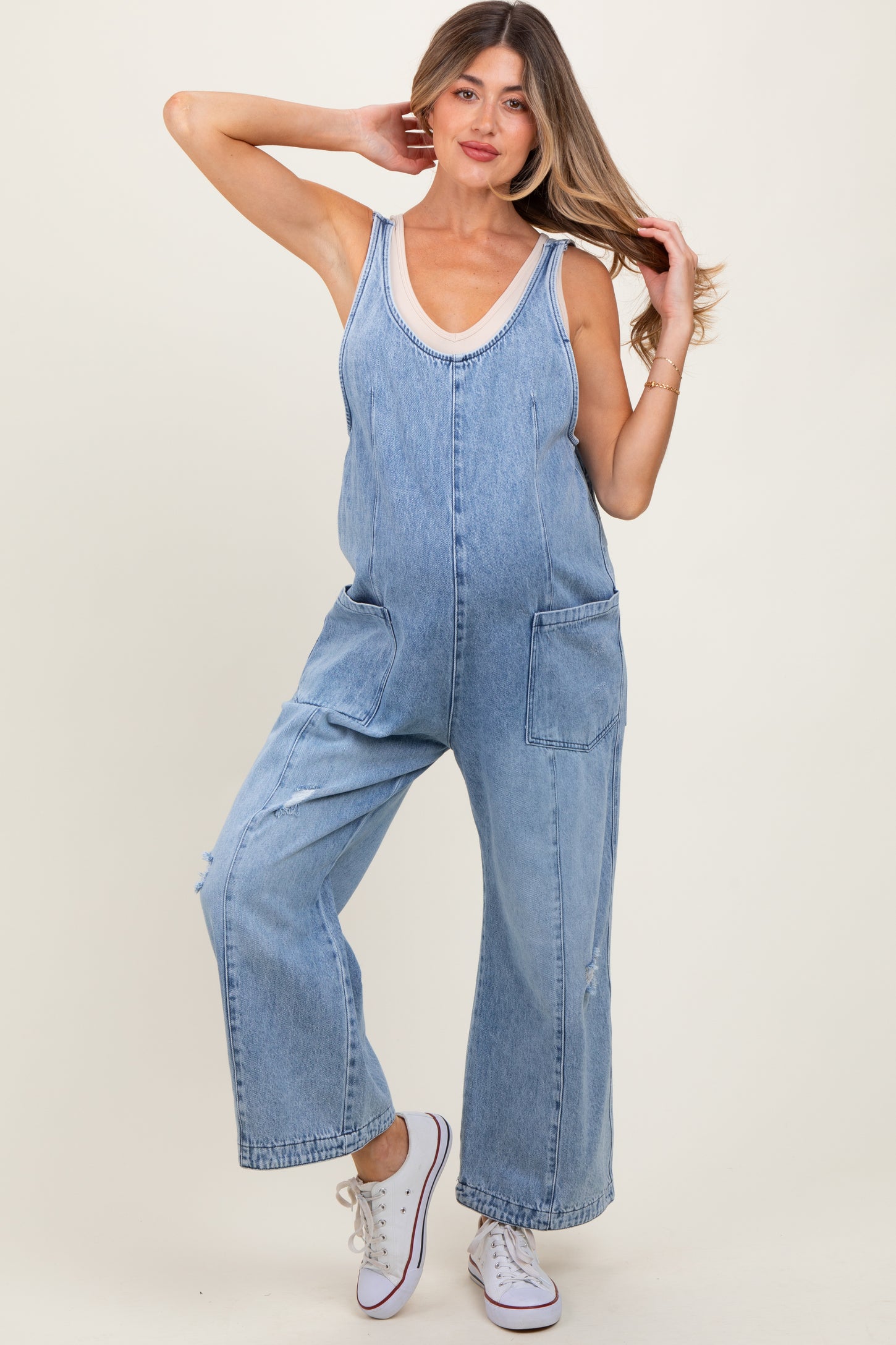 Blue Relaxed Fit Denim Maternity Jumpsuit