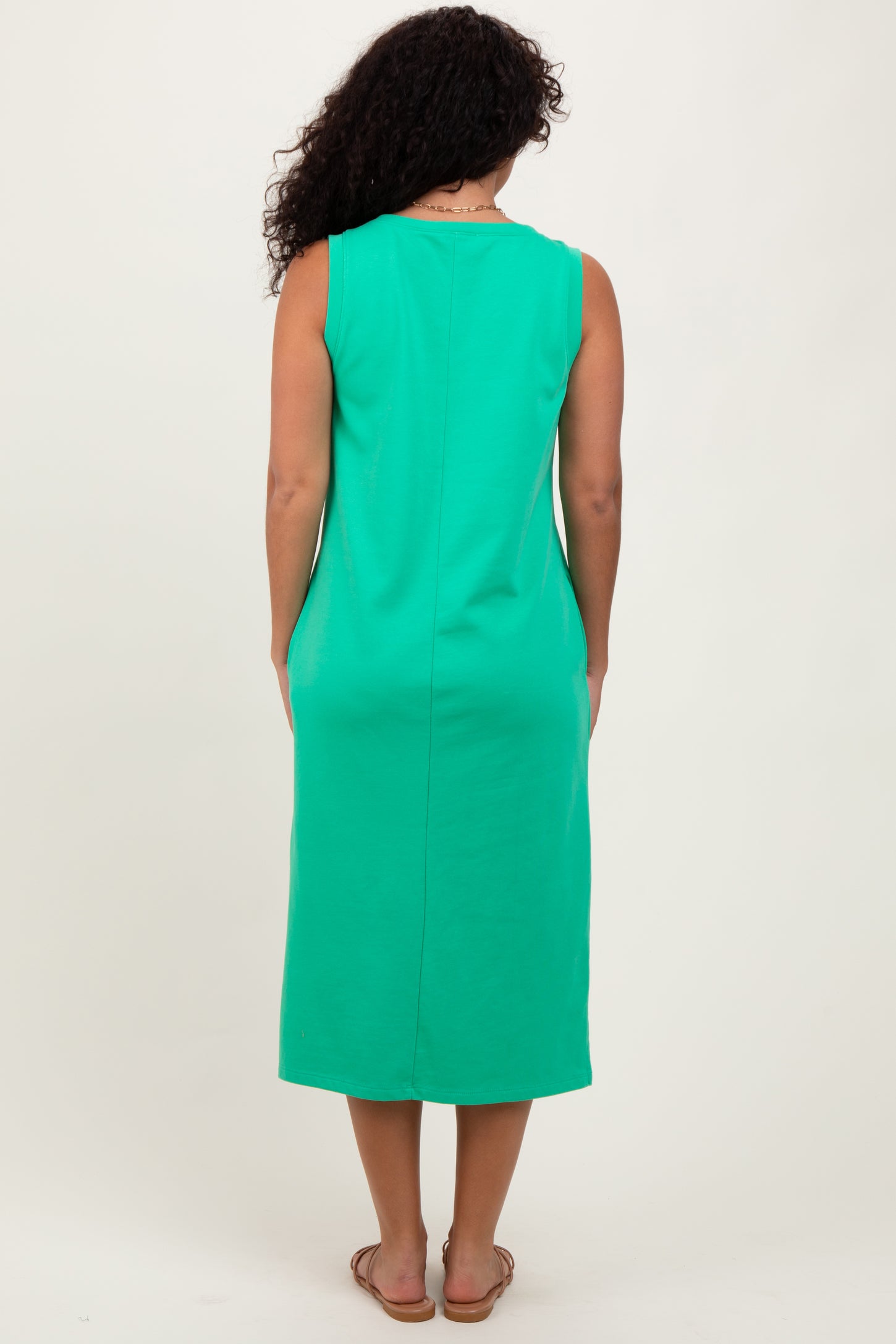 Green V-Neck Sleeveless Side Slit Midi Dress