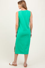 Green V-Neck Sleeveless Side Slit Maternity Midi Dress