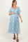 Light Blue Floral Embroidered Puff Sleeve Maternity Midi Dress