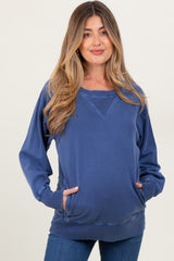 Navy Blue Vintage Wash French Terry Maternity Pullover