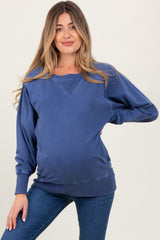 Navy Blue Vintage Wash French Terry Maternity Pullover