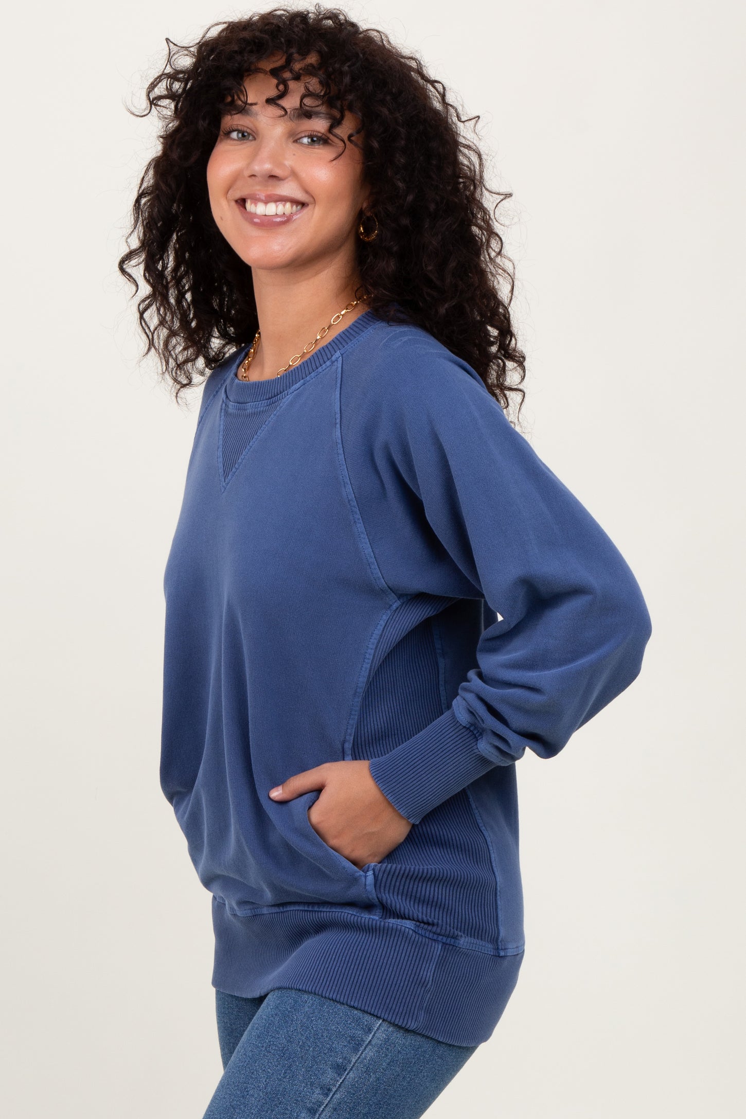 Navy Blue Vintage Wash French Terry Pullover