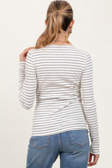 Ivory Striped Ribbed Long Sleeve Lace Detail Button Down Maternity Cardigan