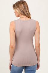 Mocha Solid Ribbed V-Neck Maternity Tank Top