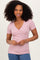 Light Pink Solid Ribbed Short Sleeve V-Neck Basic Top