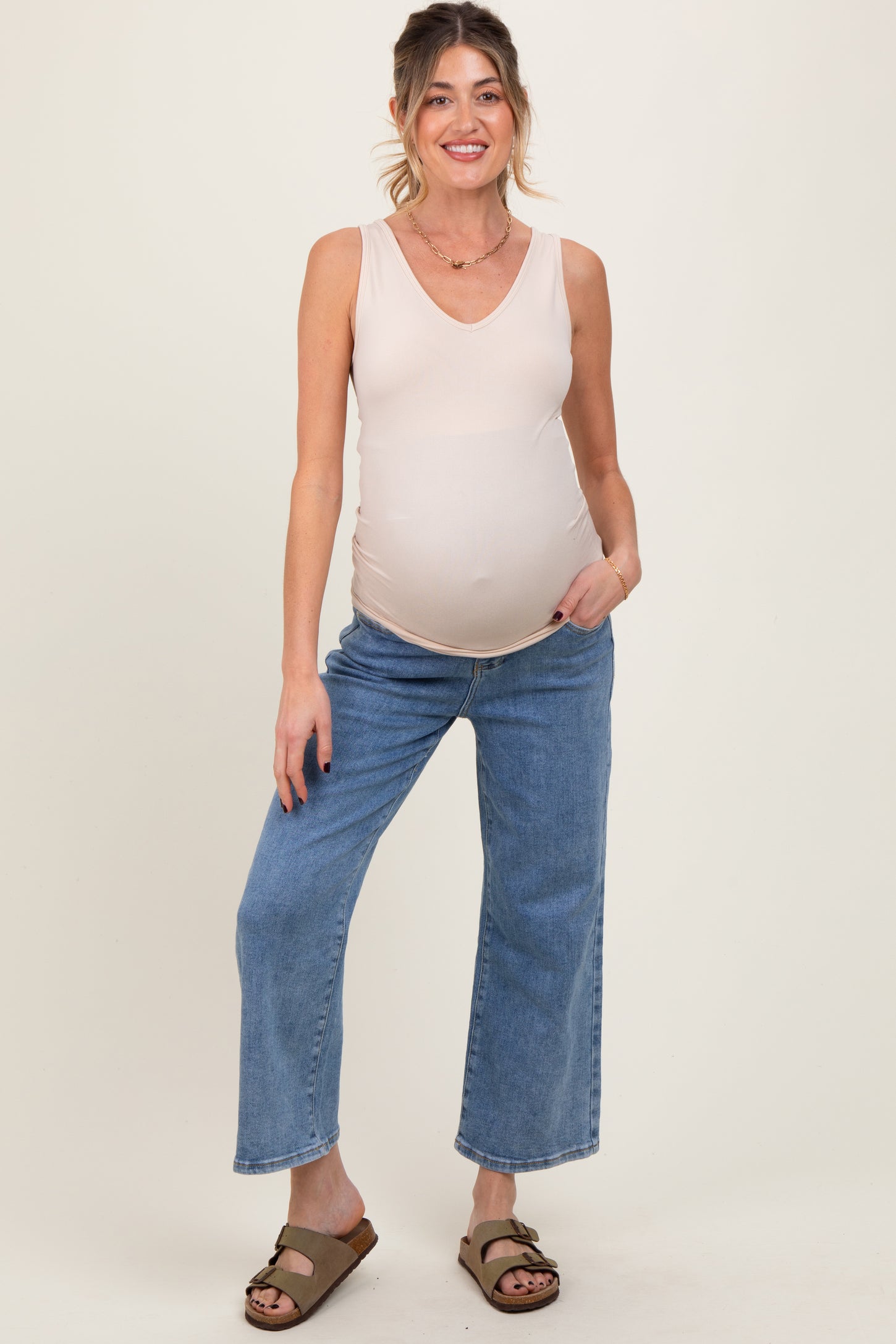 Light Wash Cropped Denim Maternity Jeans