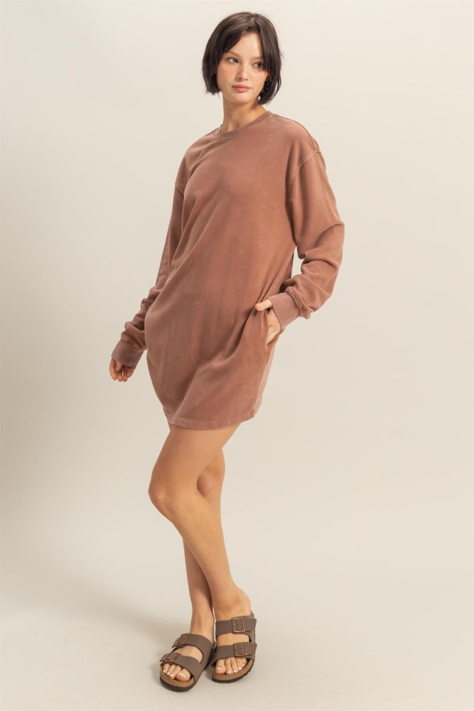 Camel Long Sleeve Oversized Sweatshirt Mini Dress