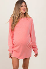 Coral Long Sleeve Oversized Sweatshirt Maternity Mini Dress