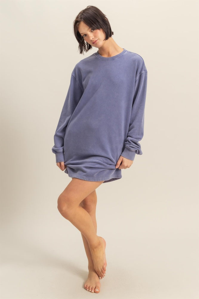 Light Blue Long Sleeve Oversized Sweatshirt Mini Dress