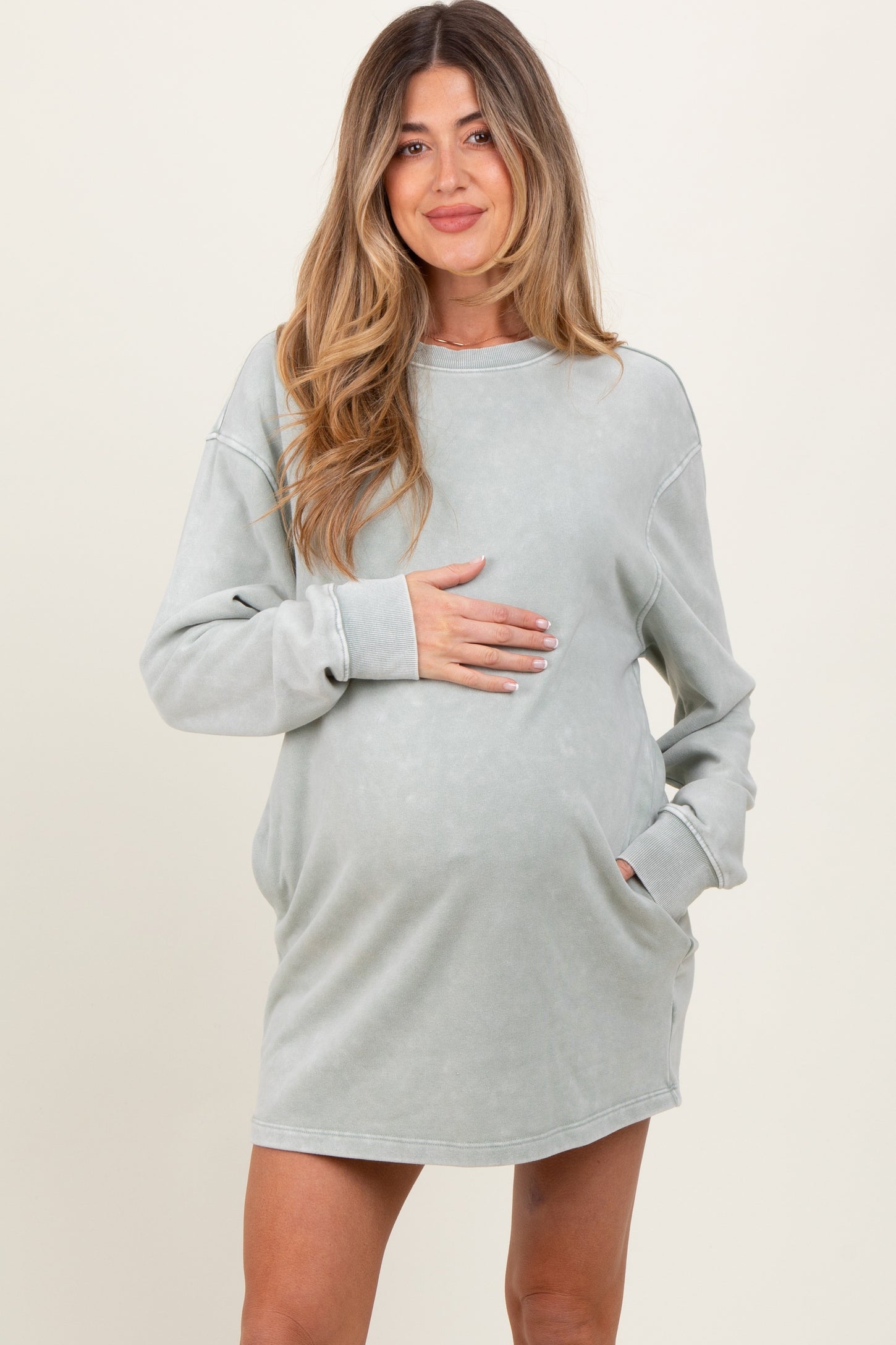 Sage Long Sleeve Oversized Sweatshirt Maternity Mini Dress
