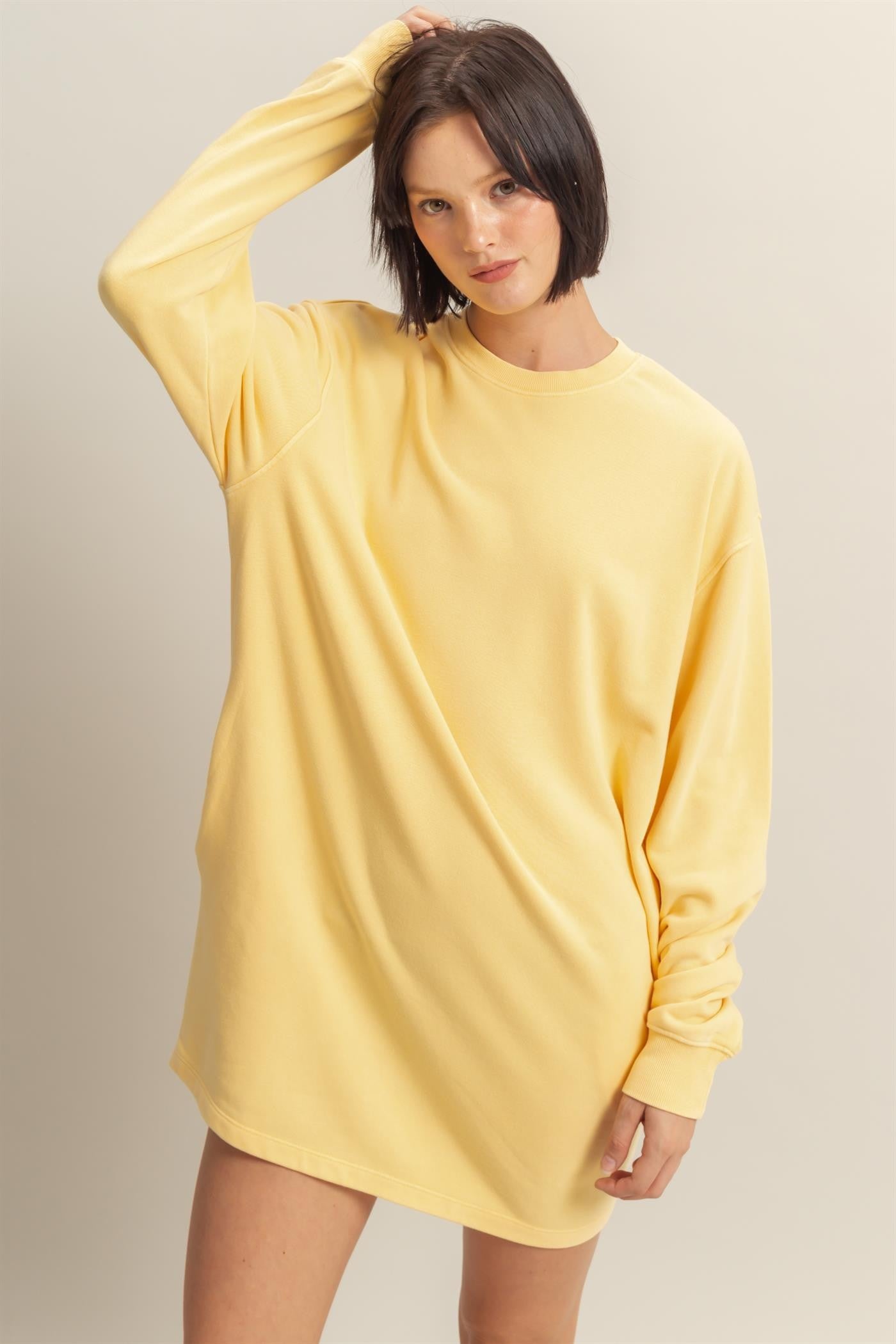 Yellow Long Sleeve Oversized Sweatshirt Maternity Mini Dress