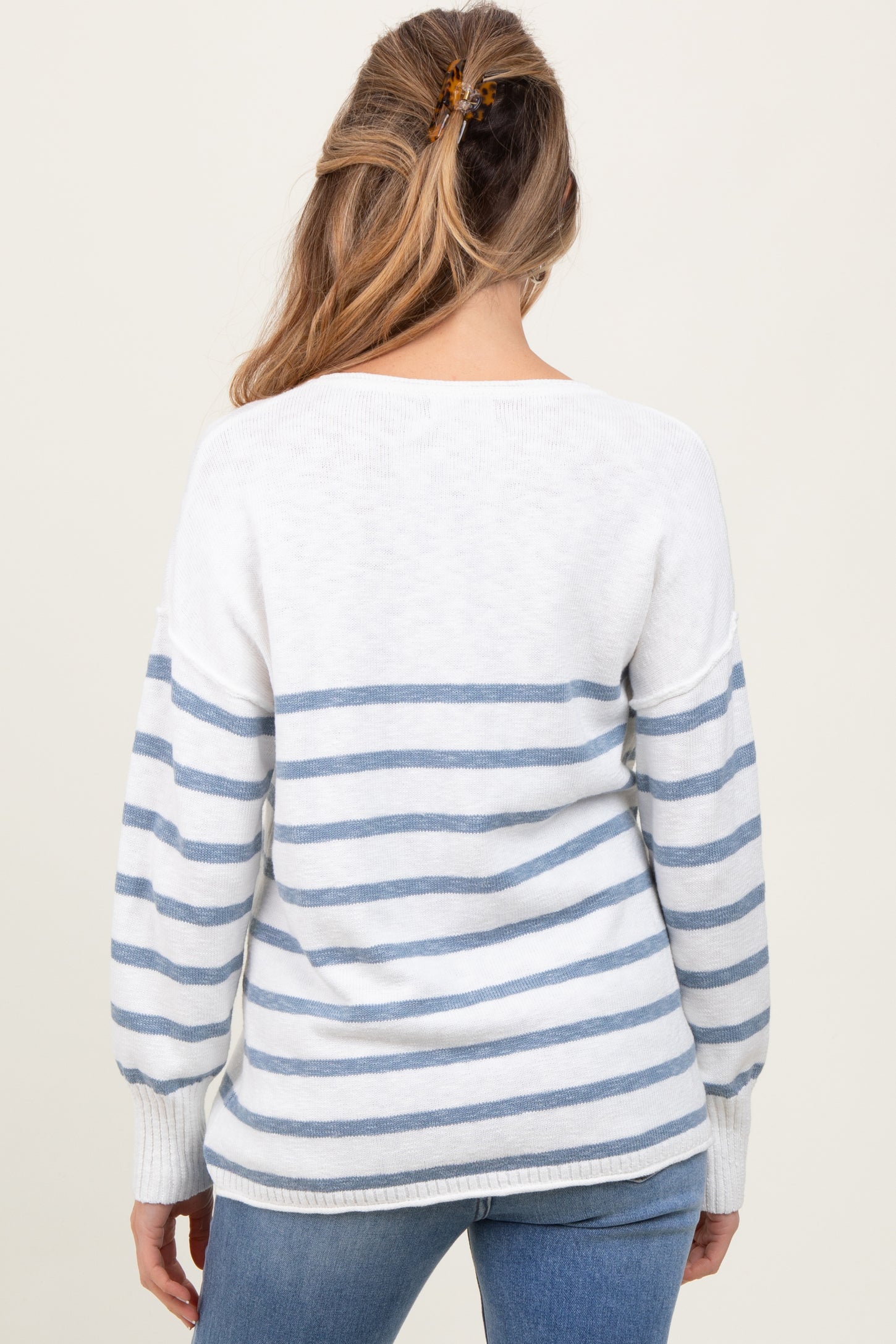 White Blue Striped Maternity Sweater