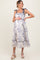 Grey Blue Floral Shoulder Tie Maternity Midi Dress
