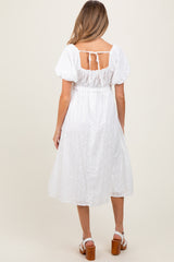 White Eyelet Lace Puff Sleeve Maternity Midi Dress