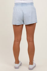 Light Blue Chambray Drawstring Front Pocket Maternity Shorts