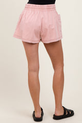 Light Pink Chambray Drawstring Front Pocket Shorts