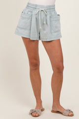 Mint Green Chambray Drawstring Front Pocket Shorts