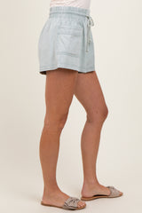 Mint Green Chambray Drawstring Front Pocket Shorts