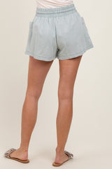 Mint Green Chambray Drawstring Front Pocket Shorts
