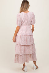 Light Pink Floral Ruffle Tiered Maternity Maxi Dress