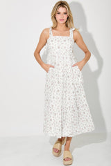 Light Pink Floral Shoulder Tie Maternity Midi Dress