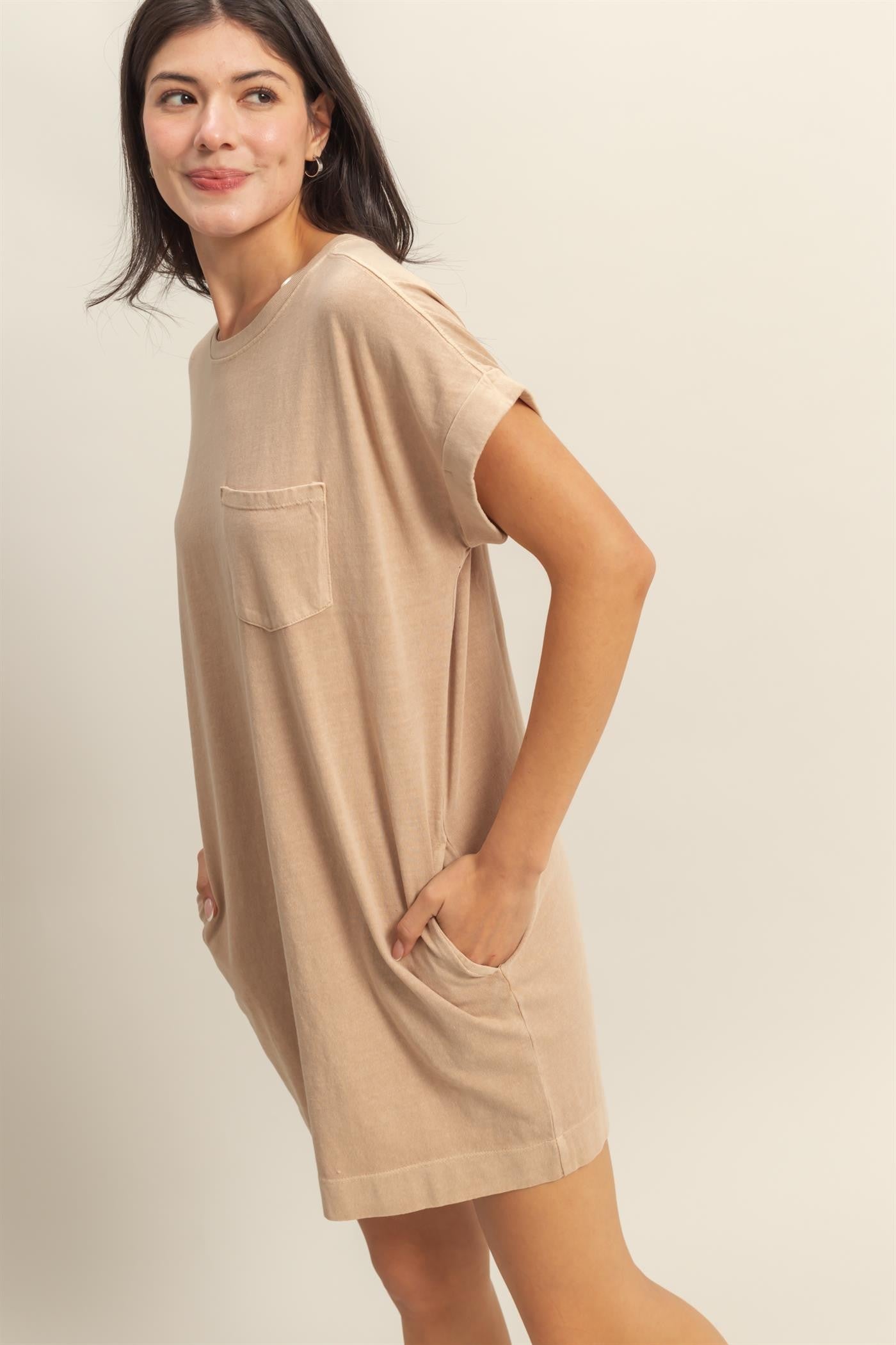 Light Taupe Mini T-Shirt Dress