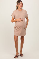 Light Taupe Maternity Mini T-Shirt Dress