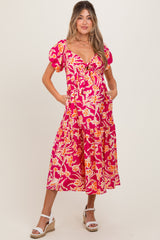 Coral Floral Front Tie Maternity Midi Dress