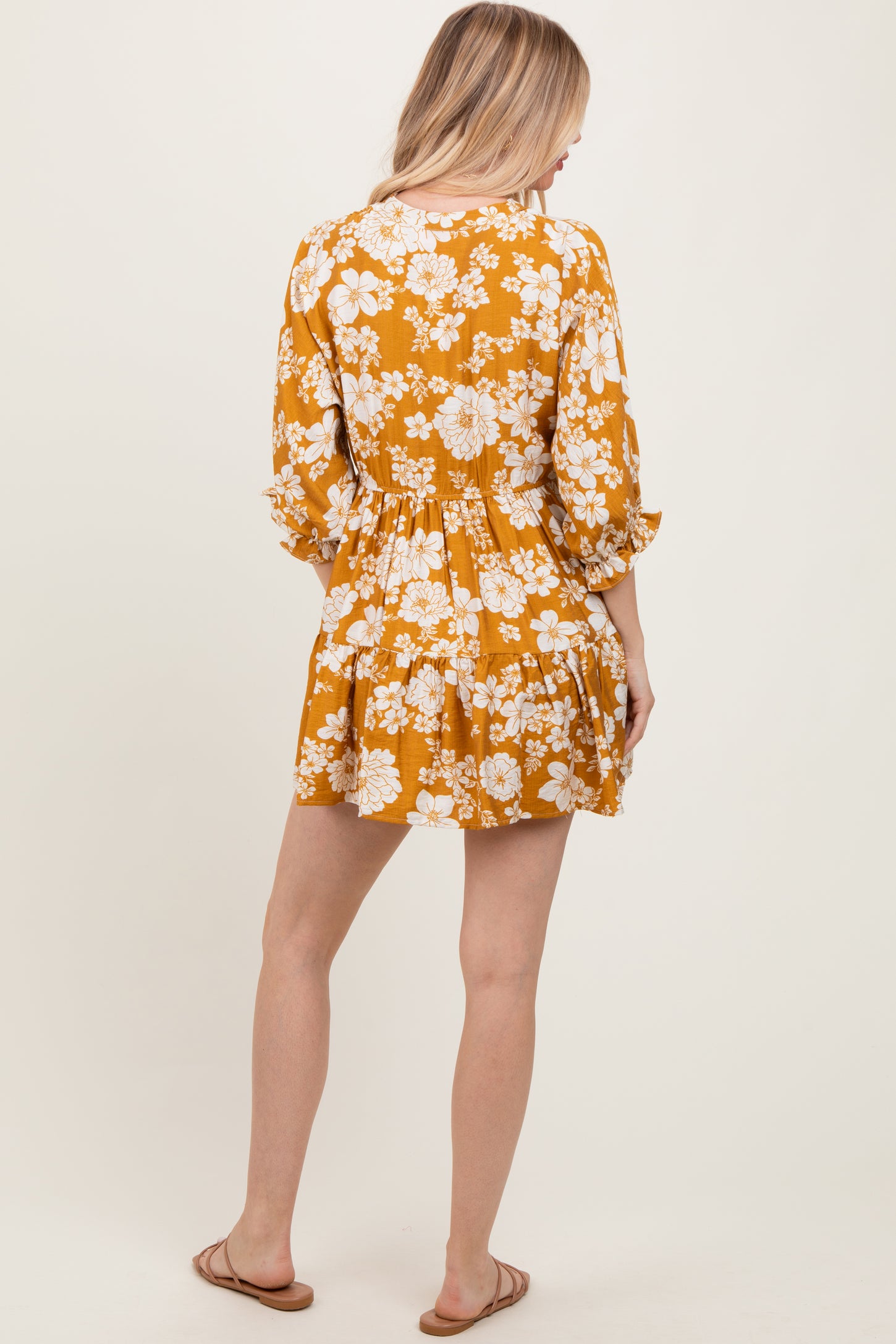 Yellow Floral Deep V-Neck Mini Dress