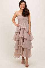 Beige Layered Maternity Maxi Dress