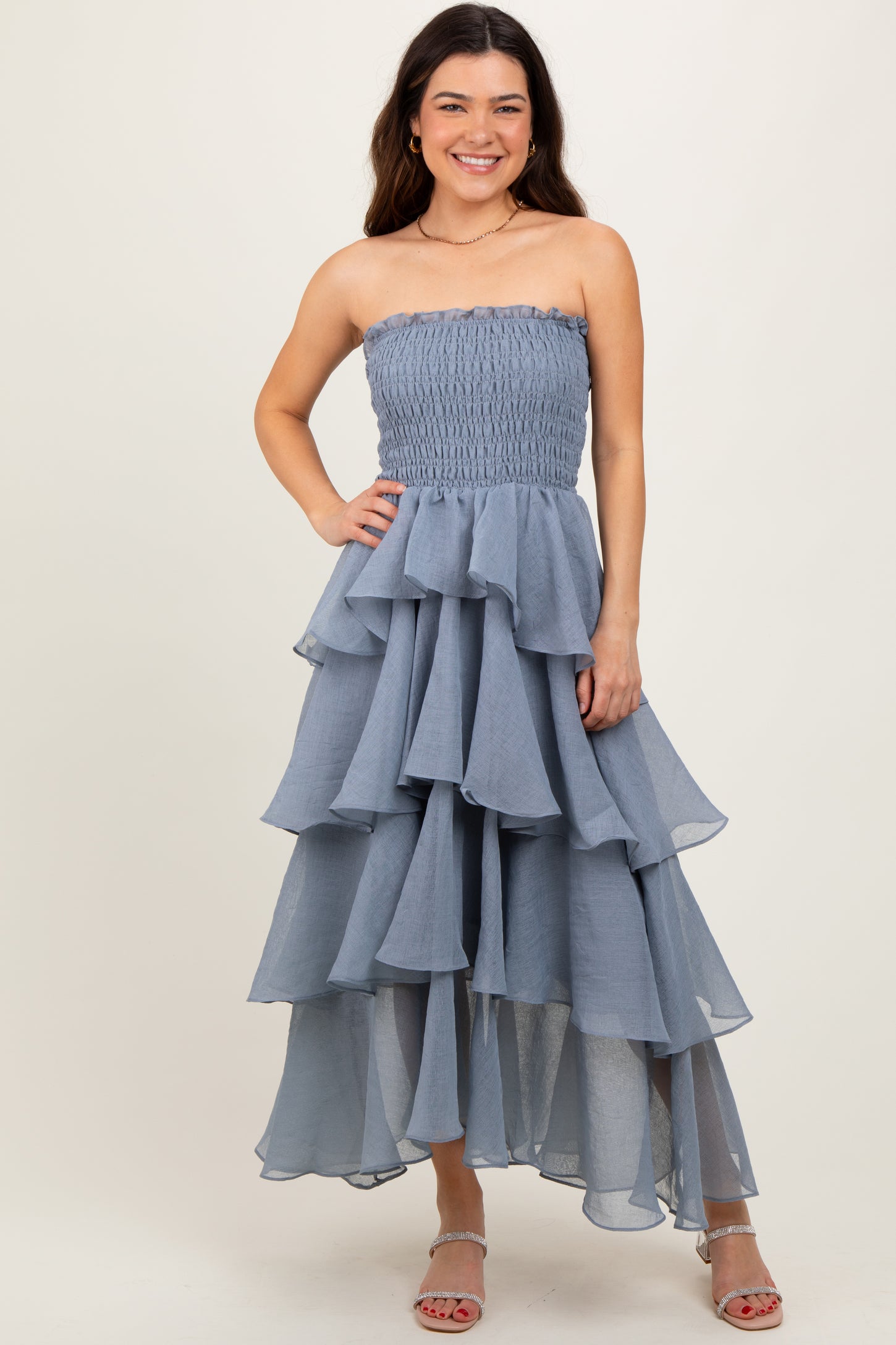 Blue Layered Maternity Maxi Dress