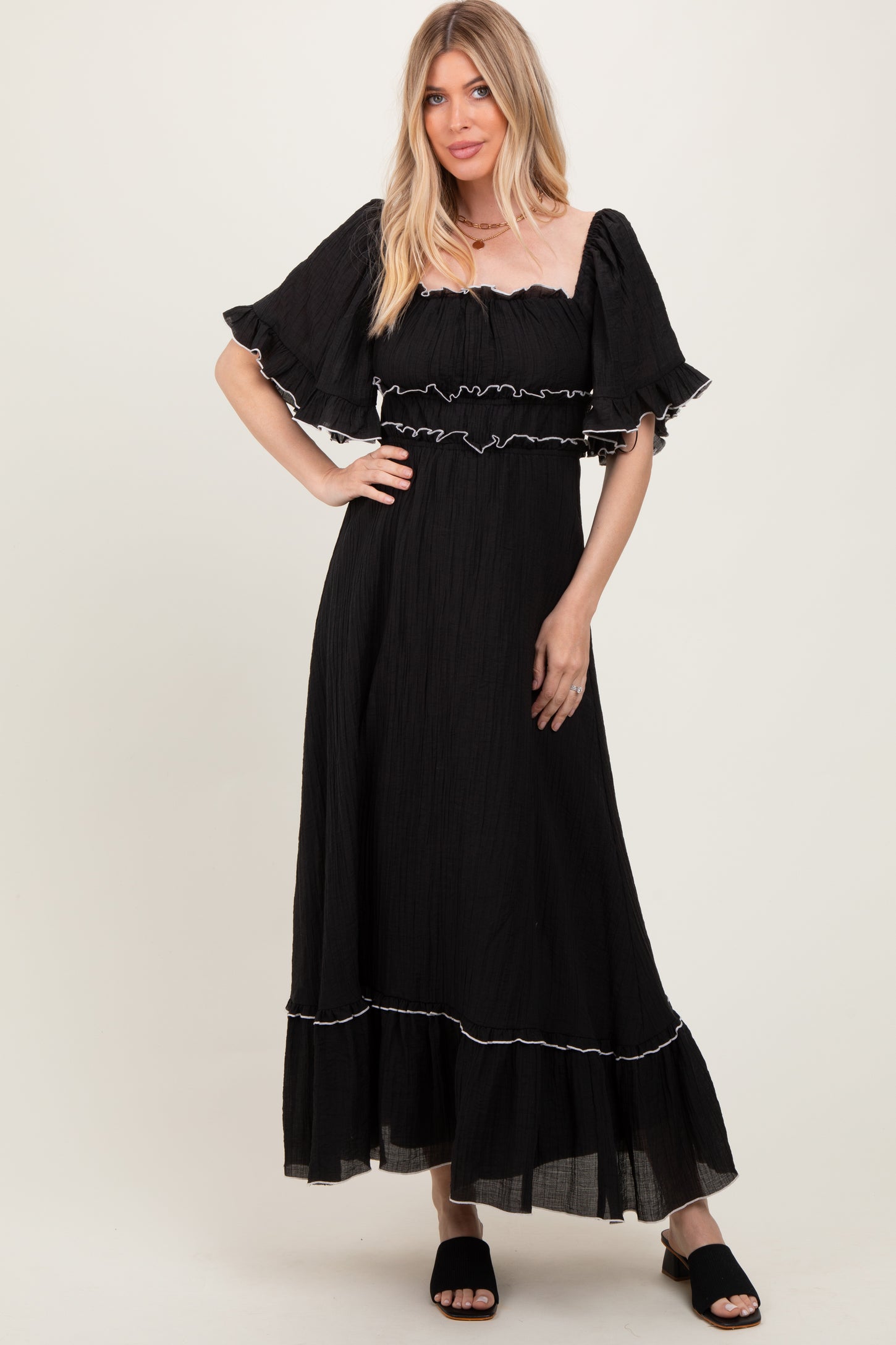 Black Wide Sleeve Maxi Dress