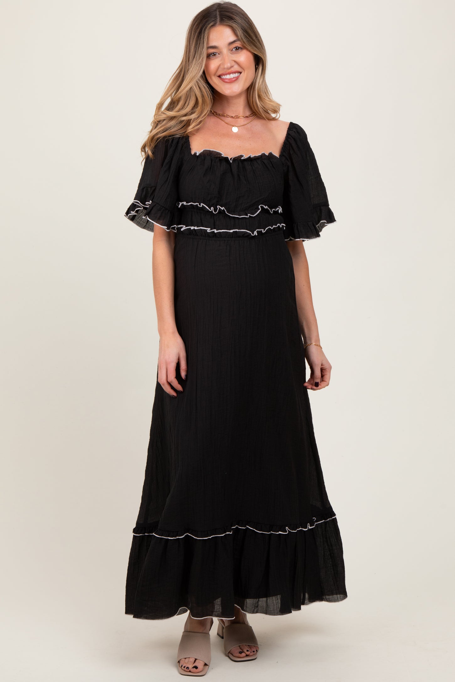 Black Wide Sleeve Maternity Maxi Dress