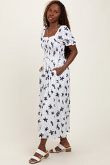 Ivory Floral Puff Sleeve Midi Dress