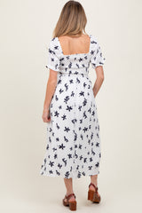 Ivory Floral Puff Sleeve Maternity Midi Dress