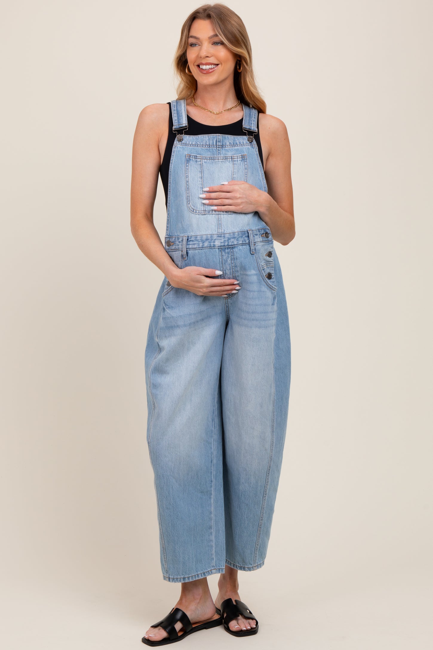Light Blue Barrel Leg Maternity Overalls
