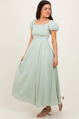 Mint Square Neck Smocked Top Criss Cross Back Tie Maxi Dress