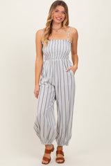 Cream Smocked Striped Balloon Jumpsuit