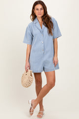 Blue Denim Striped Short Sleeve Maternity Romper