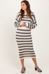 Cream/Black Long Sleeve Crop Top Midi Skirt Set